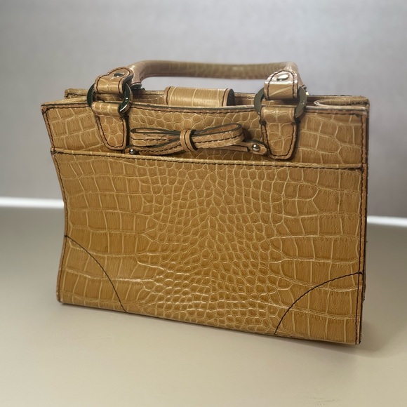 Liz Claiborne Tan Crocodile-Pattern Mini Satchel - Picture 2 of 6